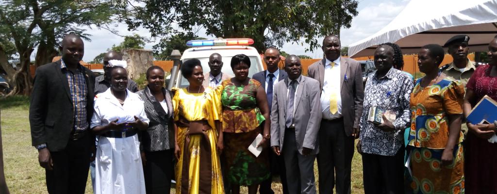 The Minister of Teso Affairs Hon. Akiror Agnes Handing over the Ambulance to the District Leadership at Kaberamaido District Works Yard. Handover of the Ambulance